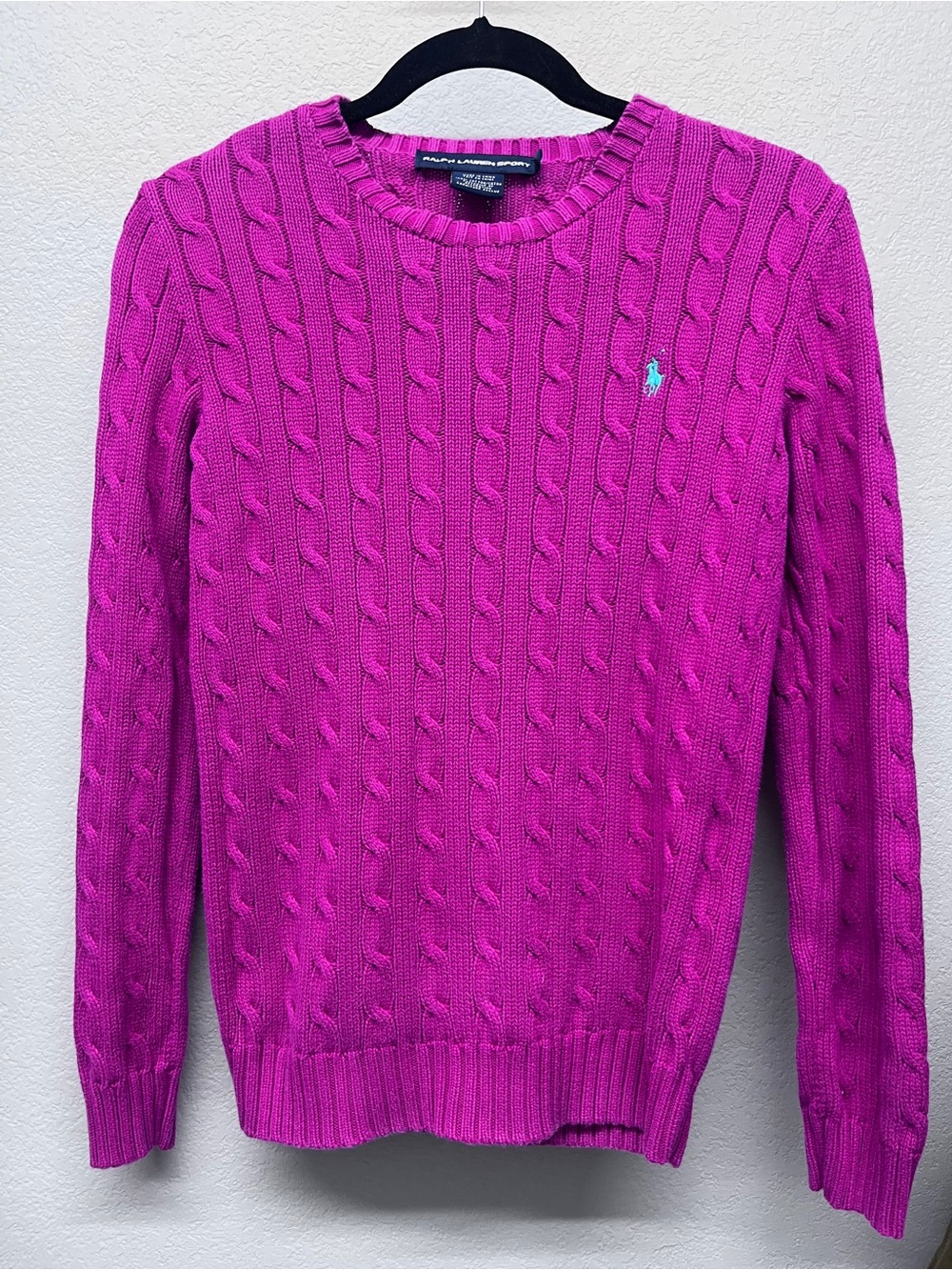 Ralph Lauren Sport Women’s M Pink Purple Cable Knit Cotton Crewneck Sweater